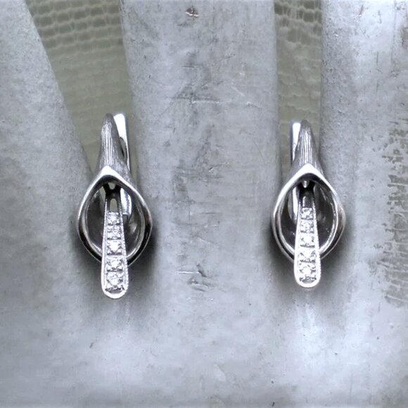 UNIQUE Russian 14K 585 White Gold CZ Cluster Calla Lily Flower Dangle Earrings - Picture 1 of 8